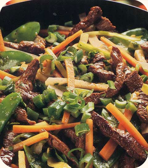 Lamelles de boeuf aux légumes